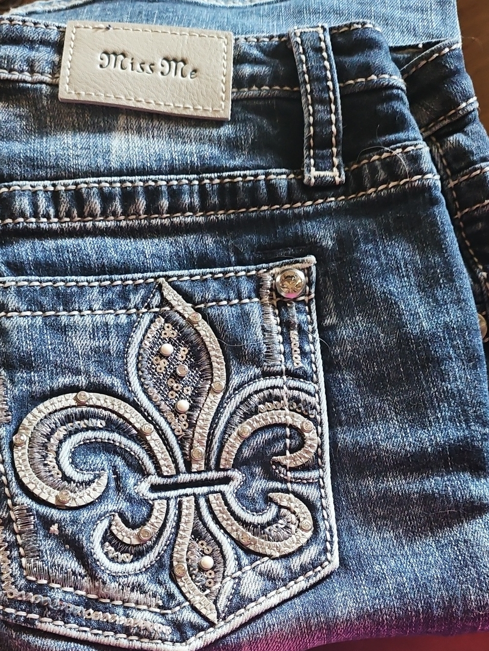 Miss Me Blue Embroidered Fleur-de-Lis Bootcut Jeans